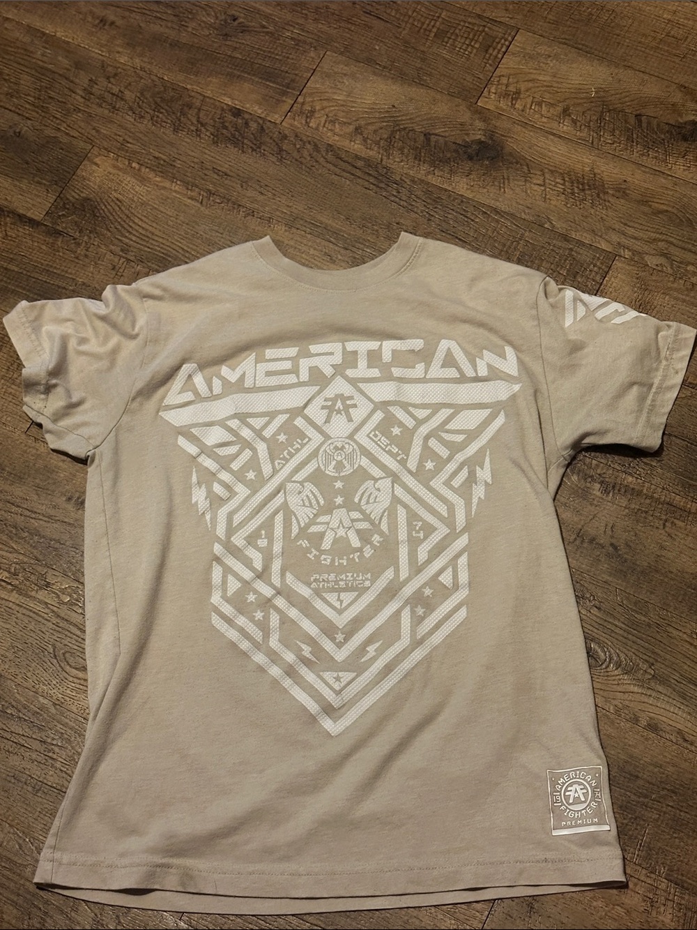 American Fighter Tan Short Sleeve Graphic Tee with White Geometric Print
